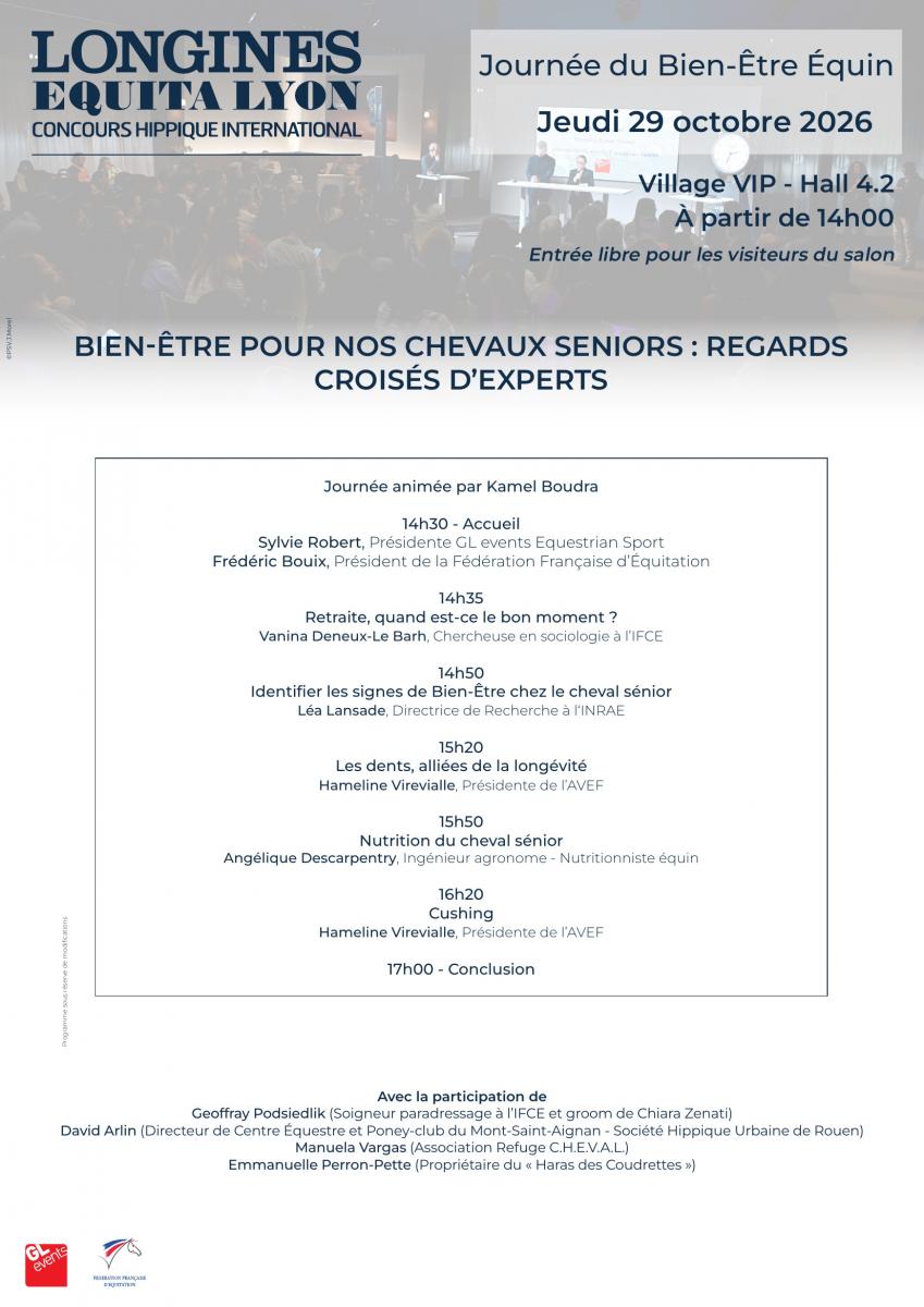 Programme de la Journée du bien-être équin à Equita Lyon, jeudi 29 octobre 2026